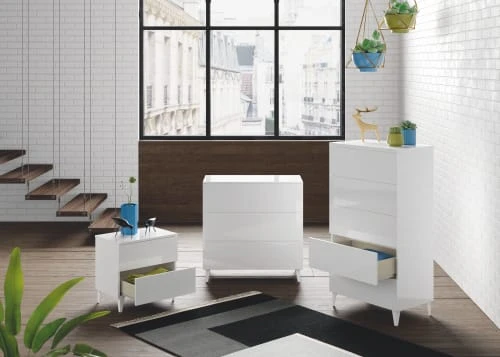 HOMN Tables De Chevet Table De Chevet Avec 2 Tiroirs Couleur Blanc Brillant 4 HOMN Tables De Chevet Table De Chevet Avec 2 Tiroirs Couleur Blanc Brillant â Image 2