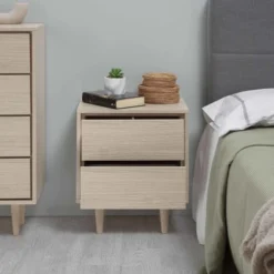 HOMN Tables De Chevet Table De Chevet Avec 2 Tiroirs Couleur Chêne -SURMATELAS Soldes table de chevet avec 2 tiroirs couleur chene 5