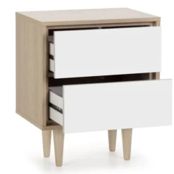 HOMN Tables De Chevet Table De Chevet Avec 2 Tiroirs Couleur Chêne/blanc -SURMATELAS Soldes table de chevet avec 2 tiroirs couleur chene blanc 2