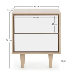HOMN Tables De Chevet Table De Chevet Avec 2 Tiroirs Couleur Chêne/blanc -SURMATELAS Soldes table de chevet avec 2 tiroirs couleur chene blanc 3