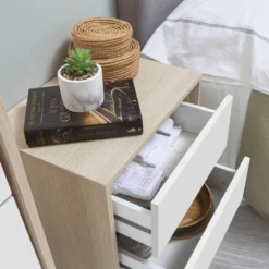 HOMN Tables De Chevet Table De Chevet Avec 2 Tiroirs Couleur Chêne/blanc -SURMATELAS Soldes table de chevet avec 2 tiroirs couleur chene blanc 4