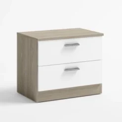 HOMN Tables De Chevet Table De Chevet Avec 2 Tiroirs En Blanc Et Bois -SURMATELAS Soldes table de chevet avec 2 tiroirs en blanc et bois 4