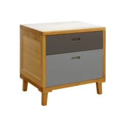 Mobili Rebecca Tables De Chevet Table De Chevet Avec 2 Tiroirs En Bois Brun Et Gris -SURMATELAS Soldes table de chevet avec 2 tiroirs en bois brun et gris 2