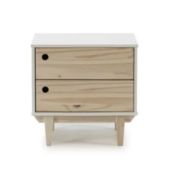 HOMN Tables De Chevet Table De Chevet Avec 2 Tiroirs En Couleur Blanc, Pieds Bois Naturel -SURMATELAS Soldes table de chevet avec 2 tiroirs en couleur blanc pieds bois naturel 4