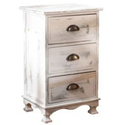 Mobili Rebecca Tables De Chevet Table De Chevet Avec 3 Tiroirs En Bois Blanc -SURMATELAS Soldes table de chevet avec 3 tiroirs en bois blanc 3