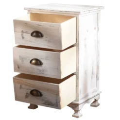 Mobili Rebecca Tables De Chevet Table De Chevet Avec 3 Tiroirs En Bois Blanc -SURMATELAS Soldes table de chevet avec 3 tiroirs en bois blanc 4