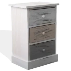 Mobili Rebecca Tables De Chevet Table De Chevet Avec 3 Tiroirs En Bois Blanc Et Beige Et Gris -SURMATELAS Soldes table de chevet avec 3 tiroirs en bois blanc et beige et gris 2