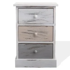 Mobili Rebecca Tables De Chevet Table De Chevet Avec 3 Tiroirs En Bois Blanc Et Beige Et Gris