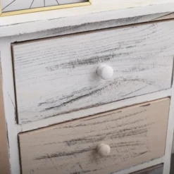 Mobili Rebecca Tables De Chevet Table De Chevet Avec 3 Tiroirs En Bois Blanc Et Beige Et Gris -SURMATELAS Soldes table de chevet avec 3 tiroirs en bois blanc et beige et gris 3