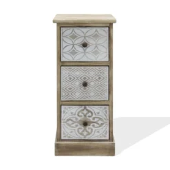 Mobili Rebecca Tables De Chevet Table De Chevet Avec 3 Tiroirs En Bois Blanc Et Beige Et Marron