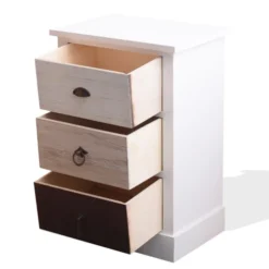 Mobili Rebecca Tables De Chevet Table De Chevet Avec 3 Tiroirs En Bois Blanc Et Marron -SURMATELAS Soldes table de chevet avec 3 tiroirs en bois blanc et marron 1