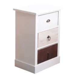 Mobili Rebecca Tables De Chevet Table De Chevet Avec 3 Tiroirs En Bois Blanc Et Marron -SURMATELAS Soldes table de chevet avec 3 tiroirs en bois blanc et marron 5