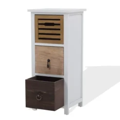 Mobili Rebecca Tables De Chevet Table De Chevet Avec 3 Tiroirs En Bois Brun Et Blanc -SURMATELAS Soldes table de chevet avec 3 tiroirs en bois brun et blanc 1