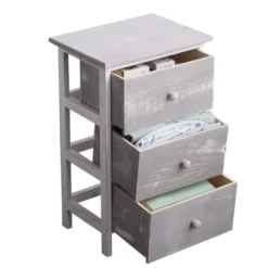 Mobili Rebecca Tables De Chevet Table De Chevet Avec 3 Tiroirs En Bois Gris Et Blanc -SURMATELAS Soldes table de chevet avec 3 tiroirs en bois gris et blanc 1