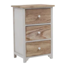 Mobili Rebecca Tables De Chevet Table De Chevet Avec 3 Tiroirs En Bois Naturel Et Blanc -SURMATELAS Soldes table de chevet avec 3 tiroirs en bois naturel et blanc 1
