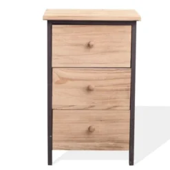 Mobili Rebecca Tables De Chevet Table De Chevet Avec 3 Tiroirs En Bois Naturel Et Noir