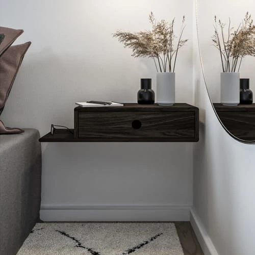 WOODEK Tables De Chevet Table De Chevet Avec étagère Sur Le Côté Gauche En Hêtre Noir 4 WOODEK Tables De Chevet Table De Chevet Avec étagère Sur Le Côté Gauche En Hêtre Noir – Image 2