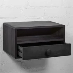 WOODEK Tables De Chevet Table De Chevet Avec Tiroir En Bouleau Noir -SURMATELAS Soldes table de chevet avec tiroir en bouleau noir 4