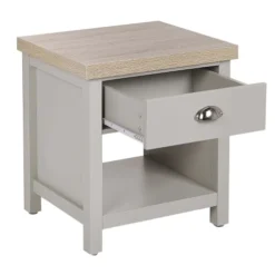 Beliani Tables De Chevet Table De Chevet Avec Tiroir Gris Et Effet Bois Clair -SURMATELAS Soldes table de chevet avec tiroir gris et effet bois clair 3
