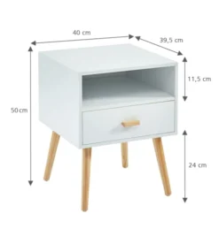 Baita Tables De Chevet Table De Chevet Blanc 1 Tiroir 40cm -SURMATELAS Soldes table de chevet blanc 1 tiroir 40cm 4