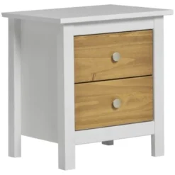 HOMN Tables De Chevet Table De Chevet Blanc 2 Tiroirs, Fabriqué En Bois De Pin Massif -SURMATELAS Soldes table de chevet blanc 2 tiroirs fabrique en bois de pin massif 4
