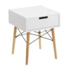 Wadiga Tables De Chevet Table De Chevet Blanche Et Bois Style Scandinave -SURMATELAS Soldes table de chevet blanche et bois style scandinave