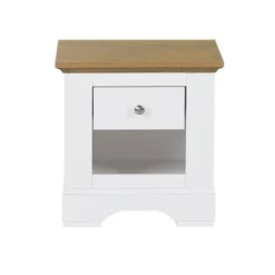 Beliani Tables De Chevet Table De Chevet Blanche Et Effet Bois De Chêne -SURMATELAS Soldes table de chevet blanche et effet bois de chene 2