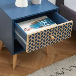 Baita Tables De Chevet Table De Chevet Bleu Pétrole Et Effet Bois 1 Tiroir -SURMATELAS Soldes table de chevet bleu petrole et effet bois 1 tiroir 2
