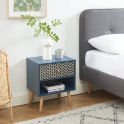 Baita Tables De Chevet Table De Chevet Bleu Pétrole Et Effet Bois 1 Tiroir -SURMATELAS Soldes table de chevet bleu petrole et effet bois 1 tiroir 5