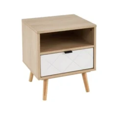 Wadiga Tables De Chevet Table De Chevet Bois Et Blanc 1 Tiroir Losanges 40x35x49cm