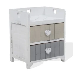 Mobili Rebecca Tables De Chevet Table De Chevet Coeur Avec 2 Tiroirs En MDF Blanc Et Beige Et Gris -SURMATELAS Soldes table de chevet coeur avec 2 tiroirs en mdf blanc et beige et gris 2