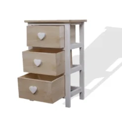 Mobili Rebecca Tables De Chevet Table De Chevet Coeur Avec 3 Tiroirs En Bois Blanc Et Beige -SURMATELAS Soldes table de chevet coeur avec 3 tiroirs en bois blanc et beige 1