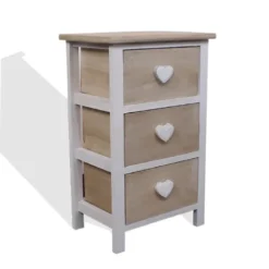 Mobili Rebecca Tables De Chevet Table De Chevet Coeur Avec 3 Tiroirs En Bois Blanc Et Beige -SURMATELAS Soldes table de chevet coeur avec 3 tiroirs en bois blanc et beige 2