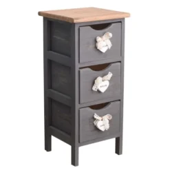 Mobili Rebecca Tables De Chevet Table De Chevet Coeur étroit Avec 3 Tiroirs En Bois Gris Et Brun -SURMATELAS Soldes table de chevet coeur etroit avec 3 tiroirs en bois gris et brun 3