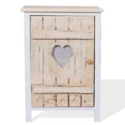 Mobili Rebecca Tables De Chevet Table De Chevet Coeurs Avec 1 Porte En Bois Blanc Et Beige
