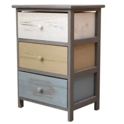 Mobili Rebecca Tables De Chevet Table De Chevet Colorée Avec 3 Tiroirs En Bois Gris Bleu Et Blanc -SURMATELAS Soldes table de chevet coloree avec 3 tiroirs en bois gris bleu et blanc 2