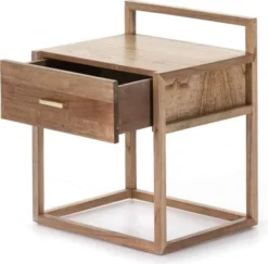 Thai Natura Tables De Chevet Table De Chevet Cubique En Bois Couleur Clair Et Doré -SURMATELAS Soldes table de chevet cubique en bois couleur clair et dore 2