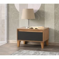 Toilinux Tables De Chevet Table De Chevet Design Effet Bois Avec 1 Tiroir Gris -SURMATELAS Soldes table de chevet design effet bois avec 1 tiroir gris 2