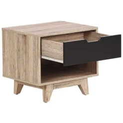 Beliani Tables De Chevet Table De Chevet Effet Bois Clair Noir -SURMATELAS Soldes table de chevet effet bois clair noir 2