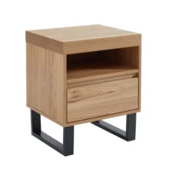 Baita Tables De Chevet Table De Chevet Effet Chêne Pieds En Métal Noir -SURMATELAS Soldes table de chevet effet chene pieds en metal noir 2