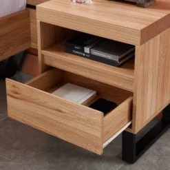 Baita Tables De Chevet Table De Chevet Effet Chêne Pieds En Métal Noir -SURMATELAS Soldes table de chevet effet chene pieds en metal noir 3