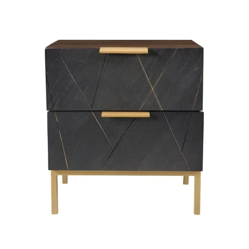 Rendez Vous Déco Tables De Chevet Table De Chevet En Ardoise, Métal Et Bois, 2 Tiroirs 3 Rendez Vous Déco Tables De Chevet Table De Chevet En Ardoise, Métal Et Bois, 2 Tiroirs