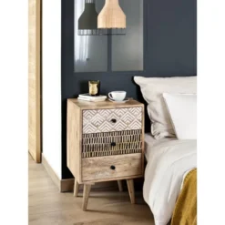 Rendez Vous Déco Tables De Chevet Table De Chevet En Bois, 3 Tiroirs à Motifs 9 Rendez Vous Déco Tables De Chevet Table De Chevet En Bois, 3 Tiroirs à Motifs -SURMATELAS Soldes table de chevet en bois 3 tiroirs a motifs 1