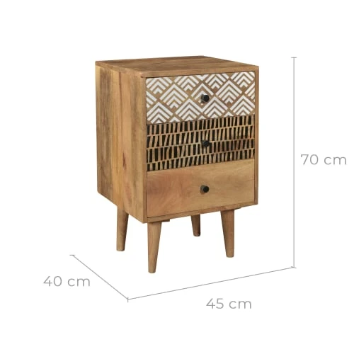 Rendez Vous Déco Tables De Chevet Table De Chevet En Bois, 3 Tiroirs à Motifs 5 Rendez Vous Déco Tables De Chevet Table De Chevet En Bois, 3 Tiroirs à Motifs – Image 3