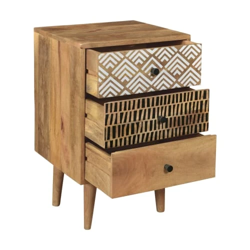 Rendez Vous Déco Tables De Chevet Table De Chevet En Bois, 3 Tiroirs à Motifs 7 Rendez Vous Déco Tables De Chevet Table De Chevet En Bois, 3 Tiroirs à Motifs – Image 5