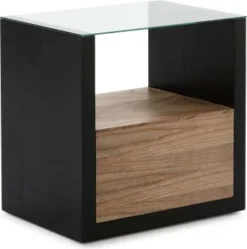 Thai Natura Tables De Chevet Table De Chevet En Bois Clair Et Noir Plateau En Verre -SURMATELAS Soldes table de chevet en bois clair et noir plateau en verre 4