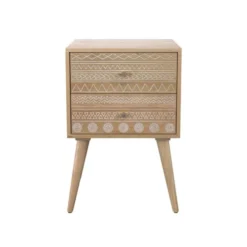 Rendez Vous Déco Tables De Chevet Table De Chevet En Bois De Manguier Gravé 2 Tiroirs