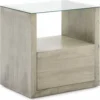 Thai Natura Tables De Chevet Table De Chevet En Bois Gris Clair Plateau En Verre -SURMATELAS Soldes table de chevet en bois gris clair plateau en verre 1