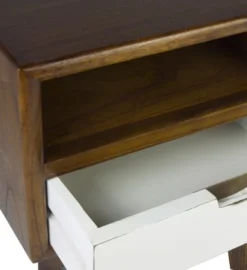 MOYCOR Tables De Chevet Table De Chevet En Bois Marron Et Tiroir Blanc L 45 Cm -SURMATELAS Soldes table de chevet en bois marron et tiroir blanc l 45 cm 2