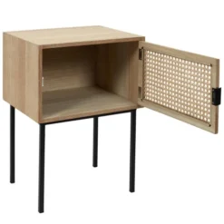 Toilinux Tables De Chevet Table De Chevet En Cannage 1 Porte En Bois Et Métal Marron -SURMATELAS Soldes table de chevet en cannage 1 porte en bois et metal marron 2